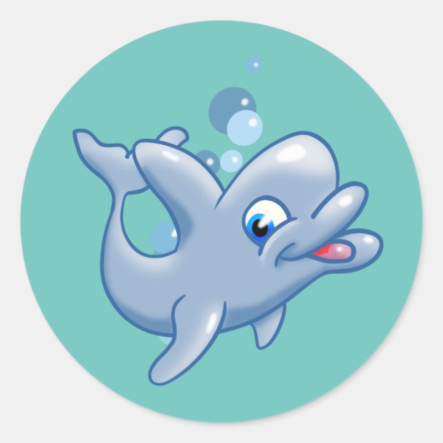 Cute Cartoon Dolphin Classic Round Sticker (Front)