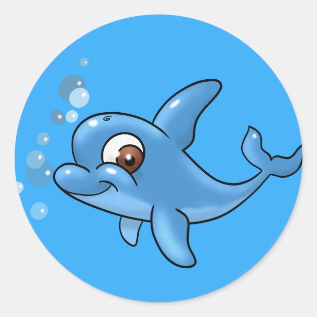 Cute Cartoon Dolphin Classic Round Sticker (Front)