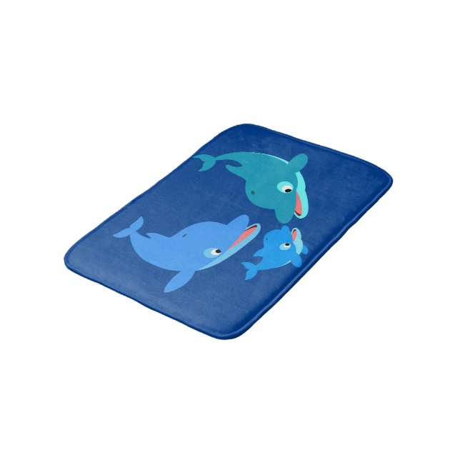 Cute Cartoon Dolphin Family Bath Mat (Angled)