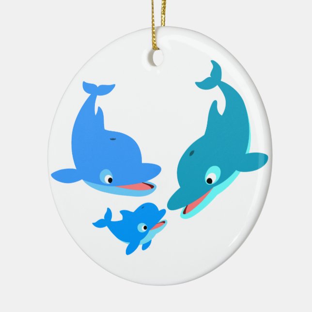Cute Cartoon Dolphin Family Ceramic Tree Decoration (Left)