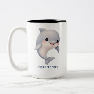 Cute Cartoon Dolphin of Dreams Two-Tone Coffee Mug