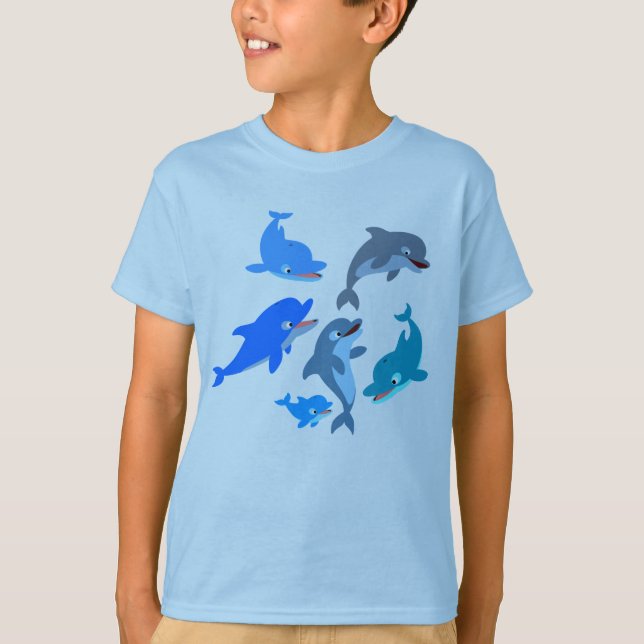 Cute Cartoon Dolphin Pod Children T-Shirt (Front)