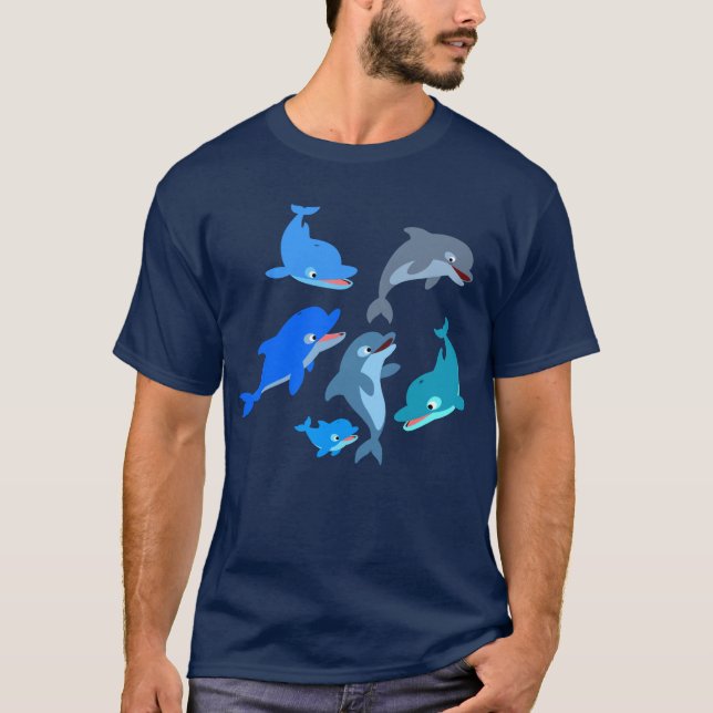 Cute Cartoon Dolphin Pod T-Shirt (Front)