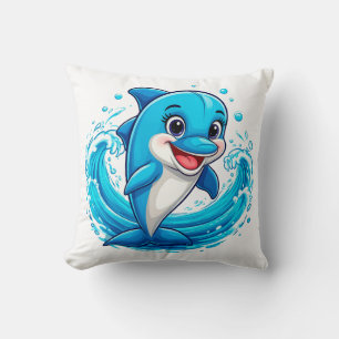 Cute Cartoon Dolphin Splashing in Water Cushion