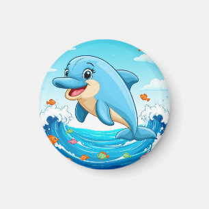 Cute Cartoon Dolphin Splashing in Water Magnet