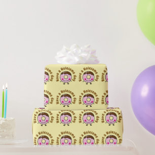Cute Cartoon Doughnut Have A Holesome Day Food Pun Wrapping Paper