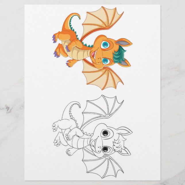 Cute cartoon dragon colouring page (Front)