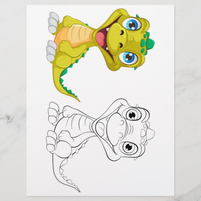 Cute Cartoon dragon colouring page (Front)