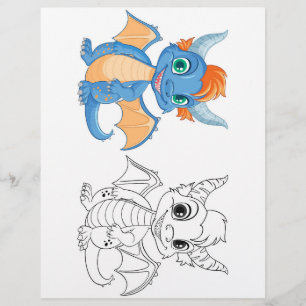 Cute Cartoon dragon colouring page