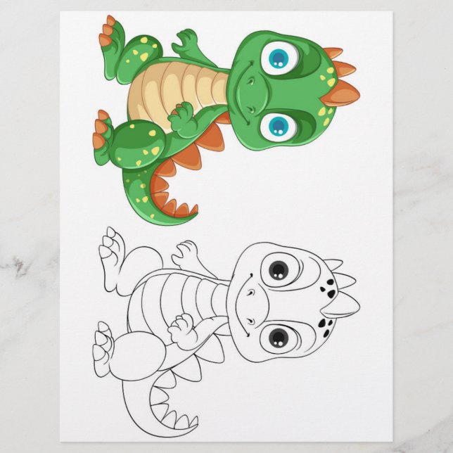 Cute Cartoon dragon colouring page (Front)