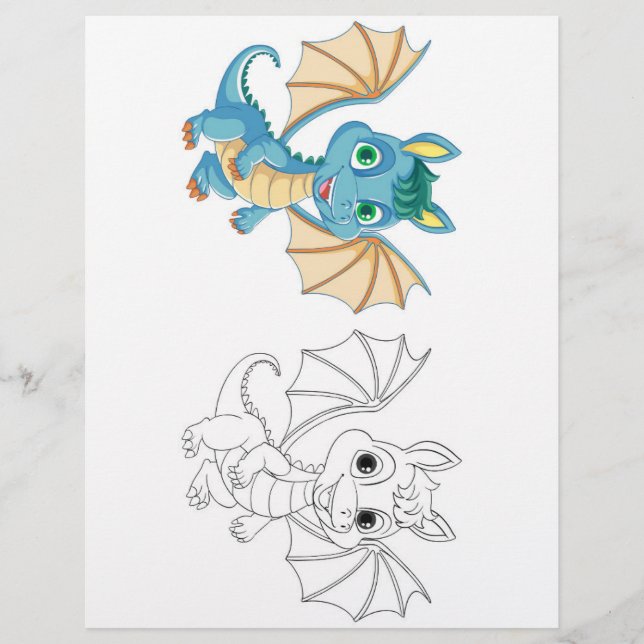 Cute Cartoon dragon colouring page (Front)