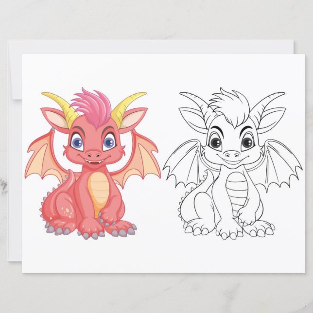 Cute Cartoon dragon colouring page (Front)