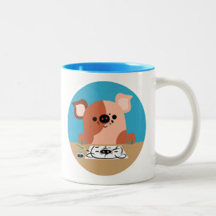 Cute Cartoon Drawing Pig Two-Tone Coffee Mug
