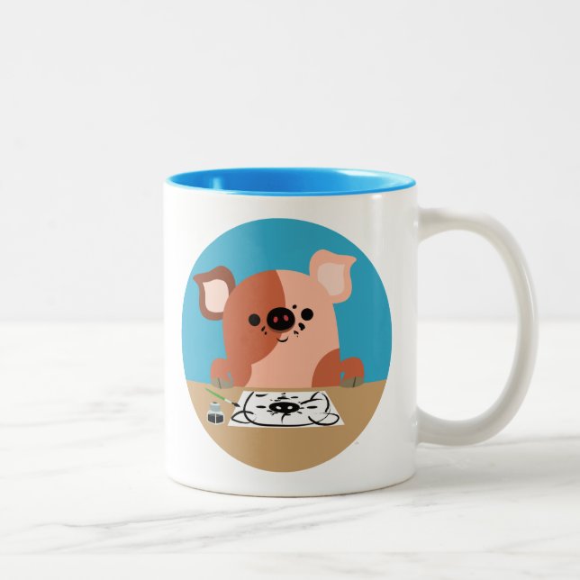 Cute Cartoon Drawing Pig Two-Tone Coffee Mug (Right)