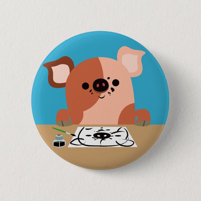 Cute Cartoon Drawing Piglet Button Badge (Front)