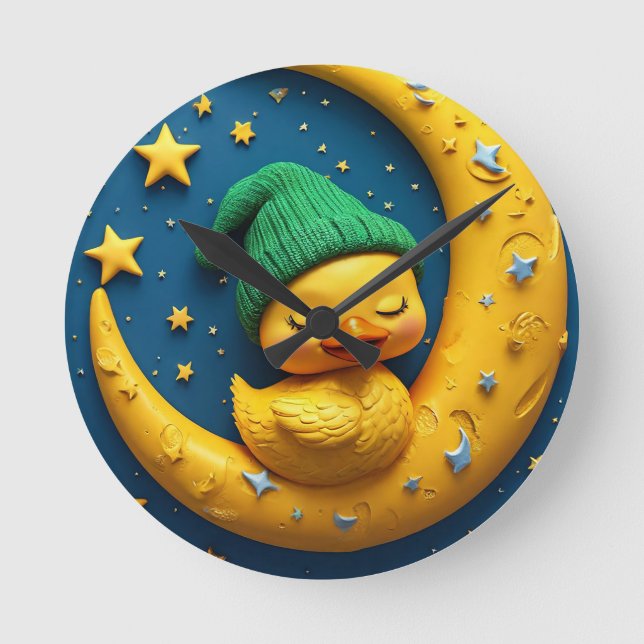 Cute cartoon duck and moon round clock (Front)