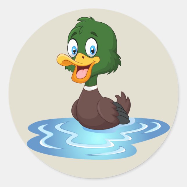 Cute Cartoon Duck Classic Round Sticker (Front)
