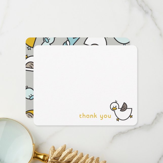 Cute Cartoon Ducks/Ducklings Baby Boy Shower/Birth Thank You Card (Front/Back In Situ)