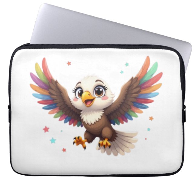 Cute Cartoon Eagle Flying – Friendly Vector Art Laptop Sleeve (Front)