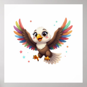 Cute Cartoon Eagle Flying – Friendly Vector Art Poster