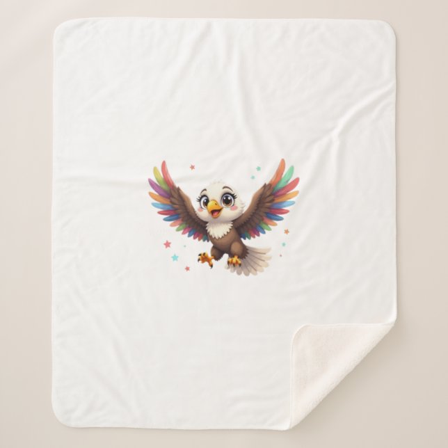 Cute Cartoon Eagle Flying – Friendly Vector Art Sherpa Blanket (Front)