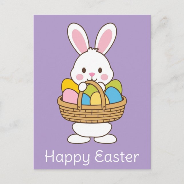 Cute Cartoon Easter Bunny Eggs Basket Postcard (Front)
