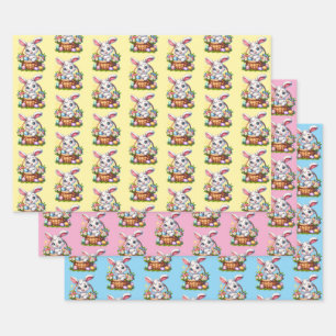 Cute Cartoon Easter Bunny in a Basket  Wrapping Paper Sheet