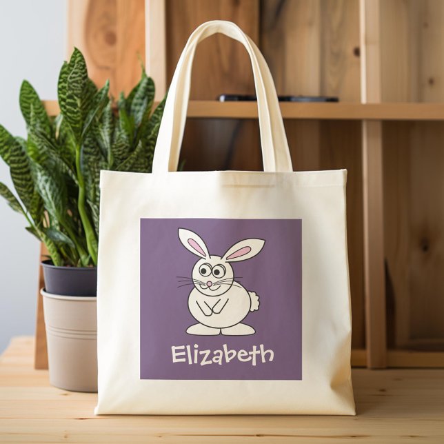 Cute Cartoon Easter Bunny with Custom Name Tote Bag (Custom Tote Bag)