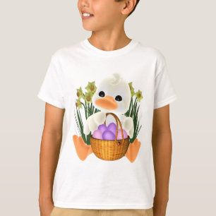 Cute Cartoon Easter Ducky with Eggs in Basket T-Shirt
