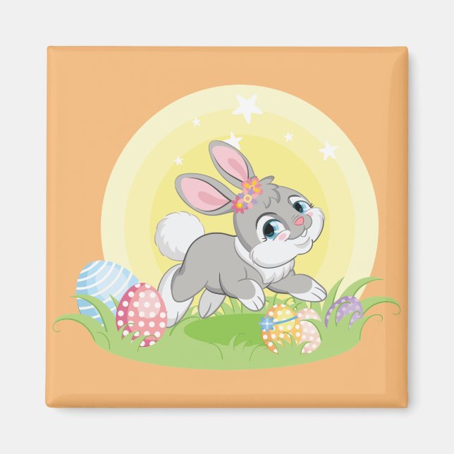Cute cartoon easter rabbits magnet (Front)