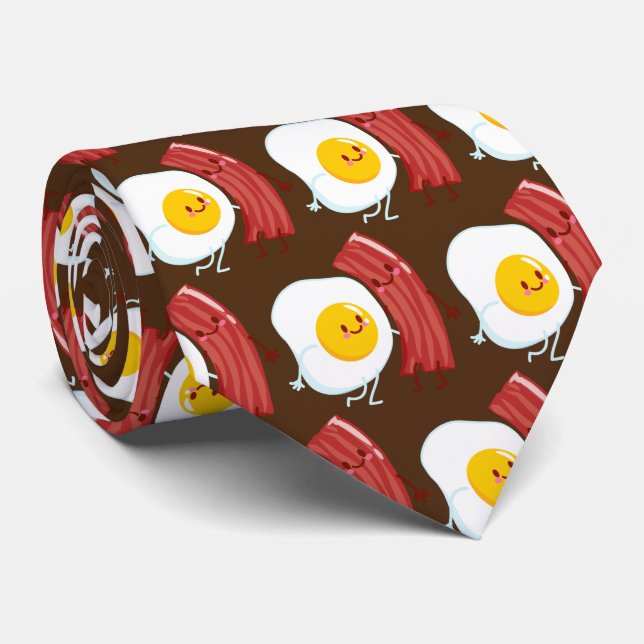 Cute cartoon eggs bacon tiled pattern tie (Rolled)
