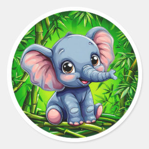Cute cartoon elephant classic round sticker