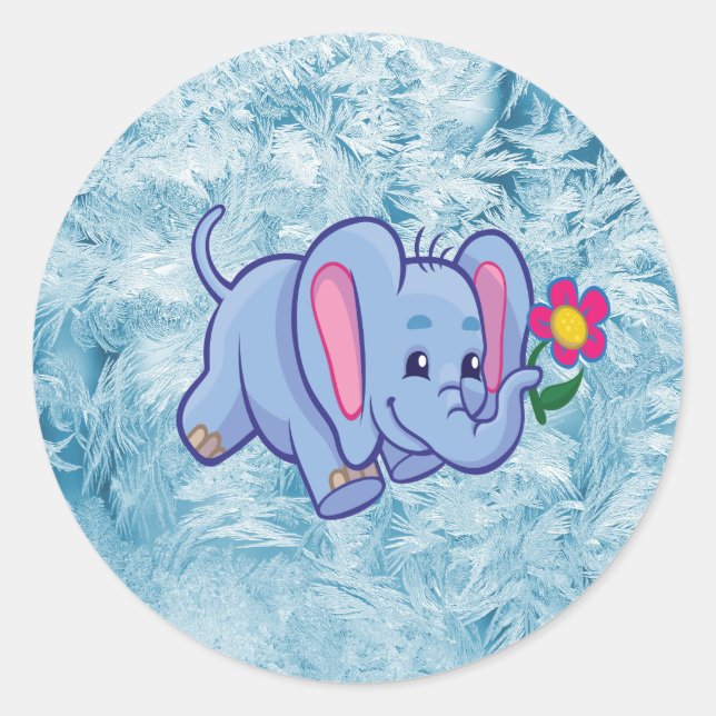 Cute cartoon elephant classic round sticker (Front)