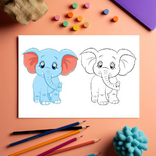 Cute Cartoon elephant colouring page