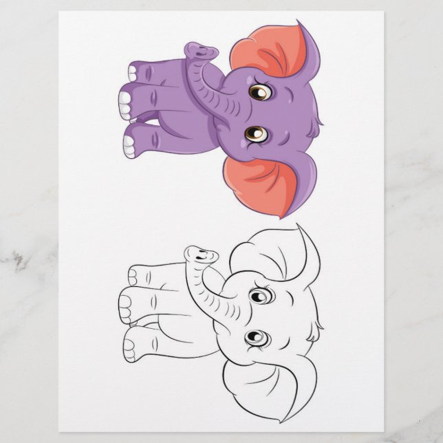 Cute Cartoon elephant colouring page (Front)