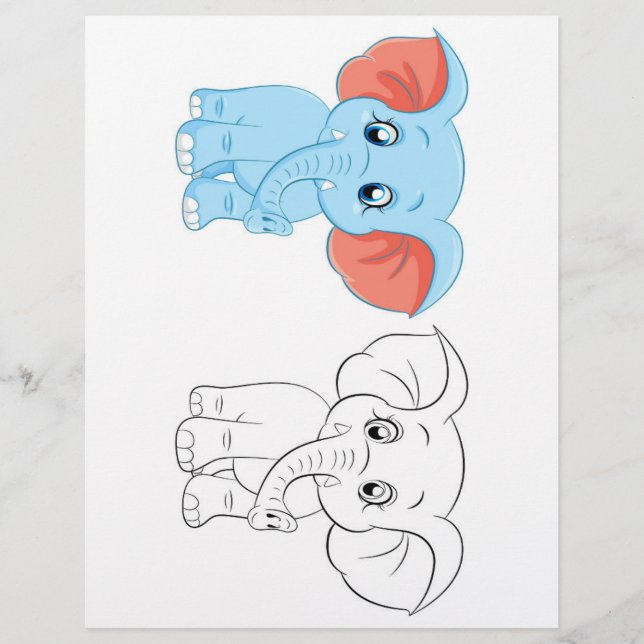 Cute Cartoon elephant colouring page (Front)