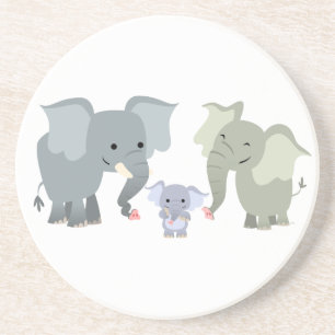Cute Cartoon Elephant Family Coaster