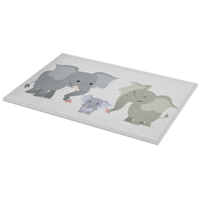 Cute Cartoon Elephant Family Cutting Board (Corner)