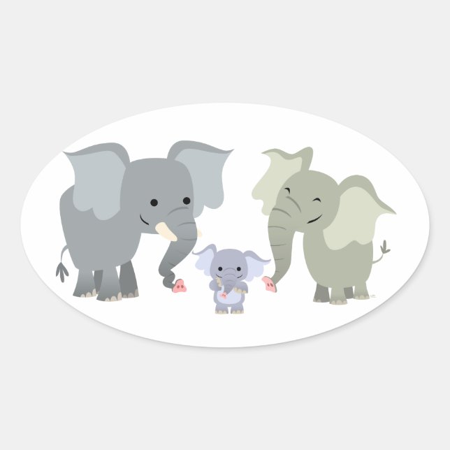 Cute Cartoon Elephant Family Sticker (Front)