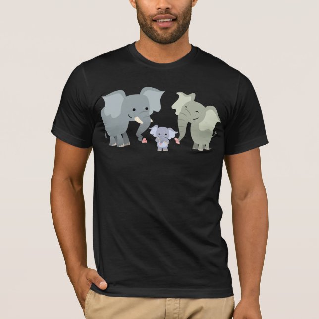 Cute Cartoon Elephant Family T-Shirt (Front)