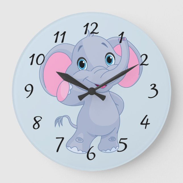 Cute cartoon Elephant Large Clock (Front)