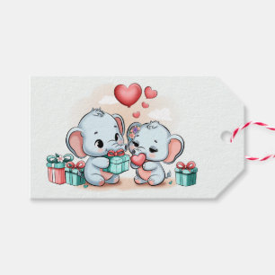 Cute Cartoon Elephant Lover Heart Valentines Day Gift Tags