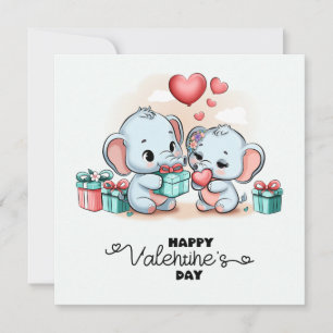 Cute Cartoon Elephant Lover Heart Valentines Day Holiday Card