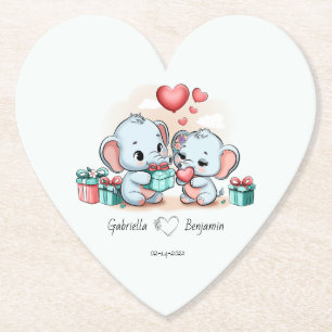 Cute Cartoon Elephant Lover Heart Valentines Day Paper Coaster