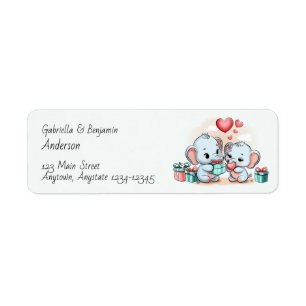 Cute Cartoon Elephant Lover Heart Valentines Day Return Address Label