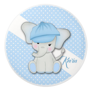 Cute cartoon elephant on a blue background ceramic knob