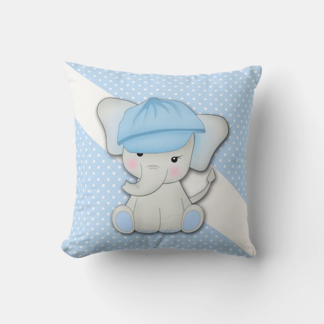 Cute cartoon elephant on a blue background cushion (Front)