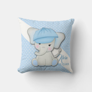 Cute cartoon elephant on a blue background cushion