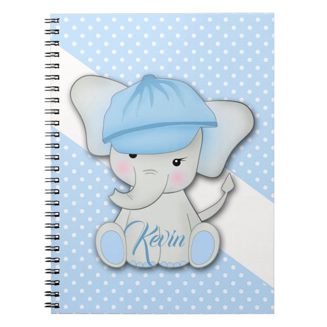 Cute cartoon elephant on a blue background notebook (Front)