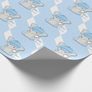 Cute cartoon elephant on a blue background wrapping paper